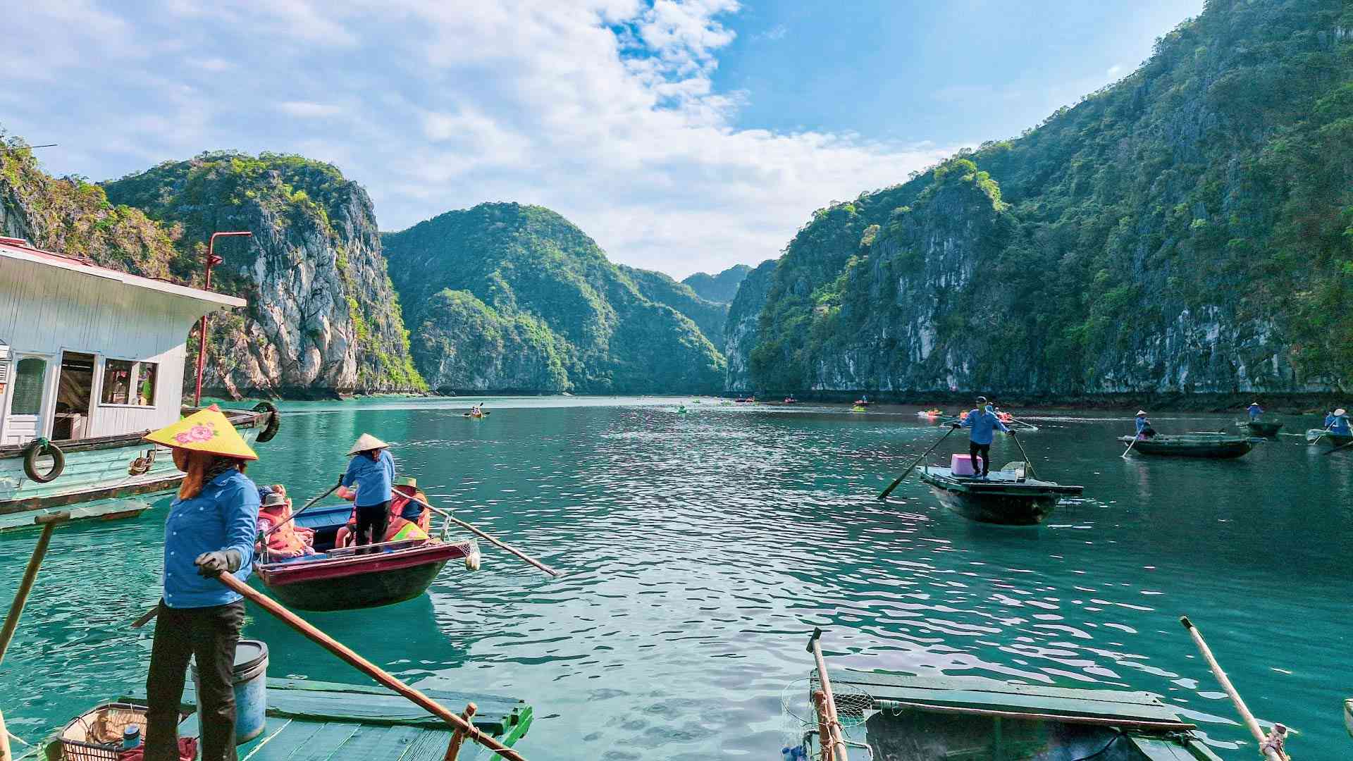 Local fishermen in Halong Bay on a Vietnam tour