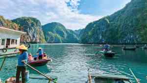 Local fishermen in Halong Bay on a Vietnam tour