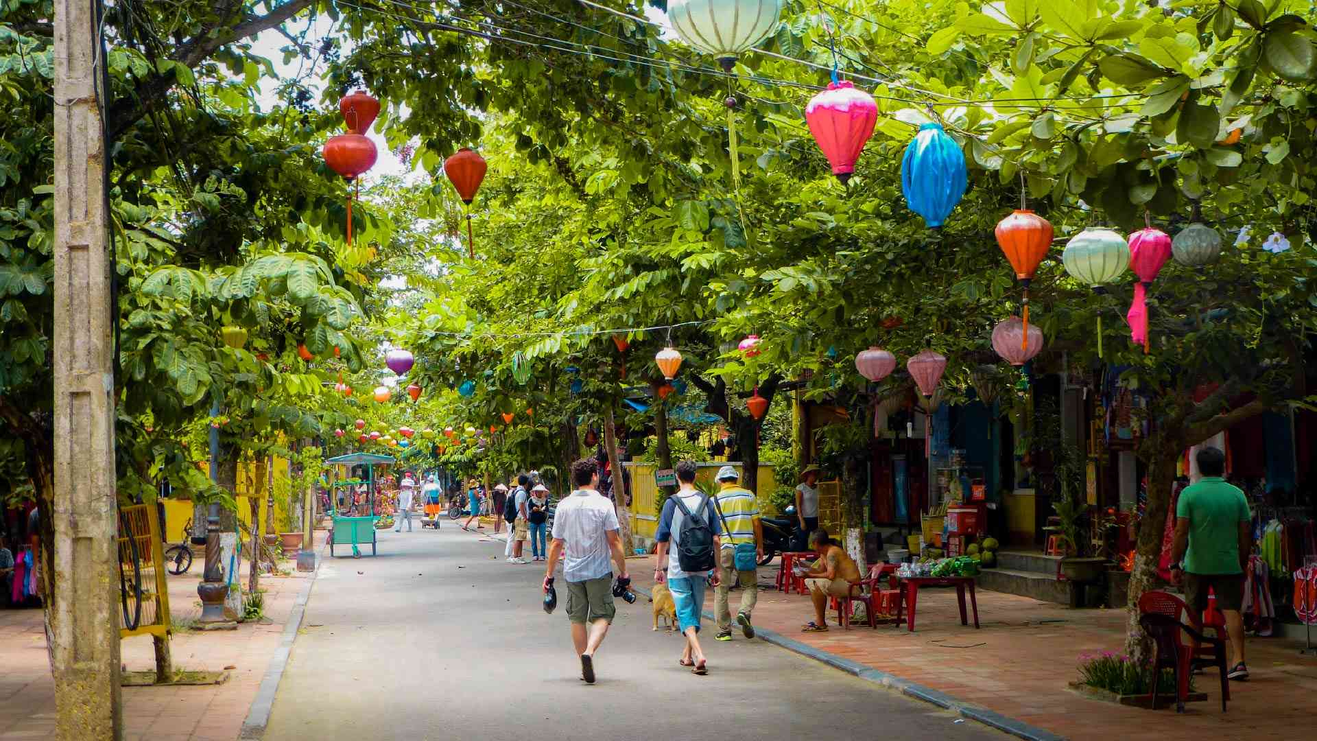 Lanterns hanging between the streets of Hoi An on a Vietnam tour
