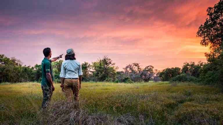 Sunset at Mahoora Tented Safari Camp in Wilpattu National Park, Sri Lanka on a Bunnik Tour