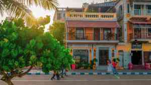 Colourful local houses in Pondicherry, India