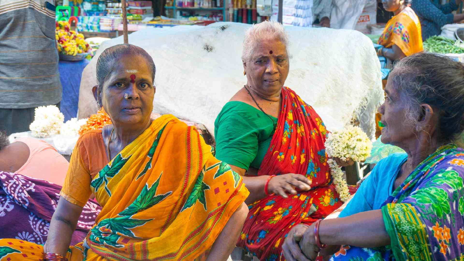 Local women in the Tamil Quarter Markets in Pondicherry, India