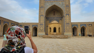 Mosaic tiled mosque in Bukhara, Uzbekistan captured by Dennis Bunnik