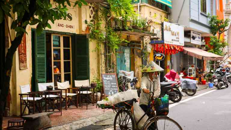 Local woman on a street in Hanoi, Vietnam on a Bunnik Tour