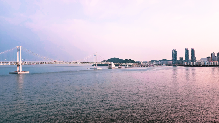 Panoramic view of Gwangandaegyo Bridge in Busan, South Korea by Dennis Bunnik