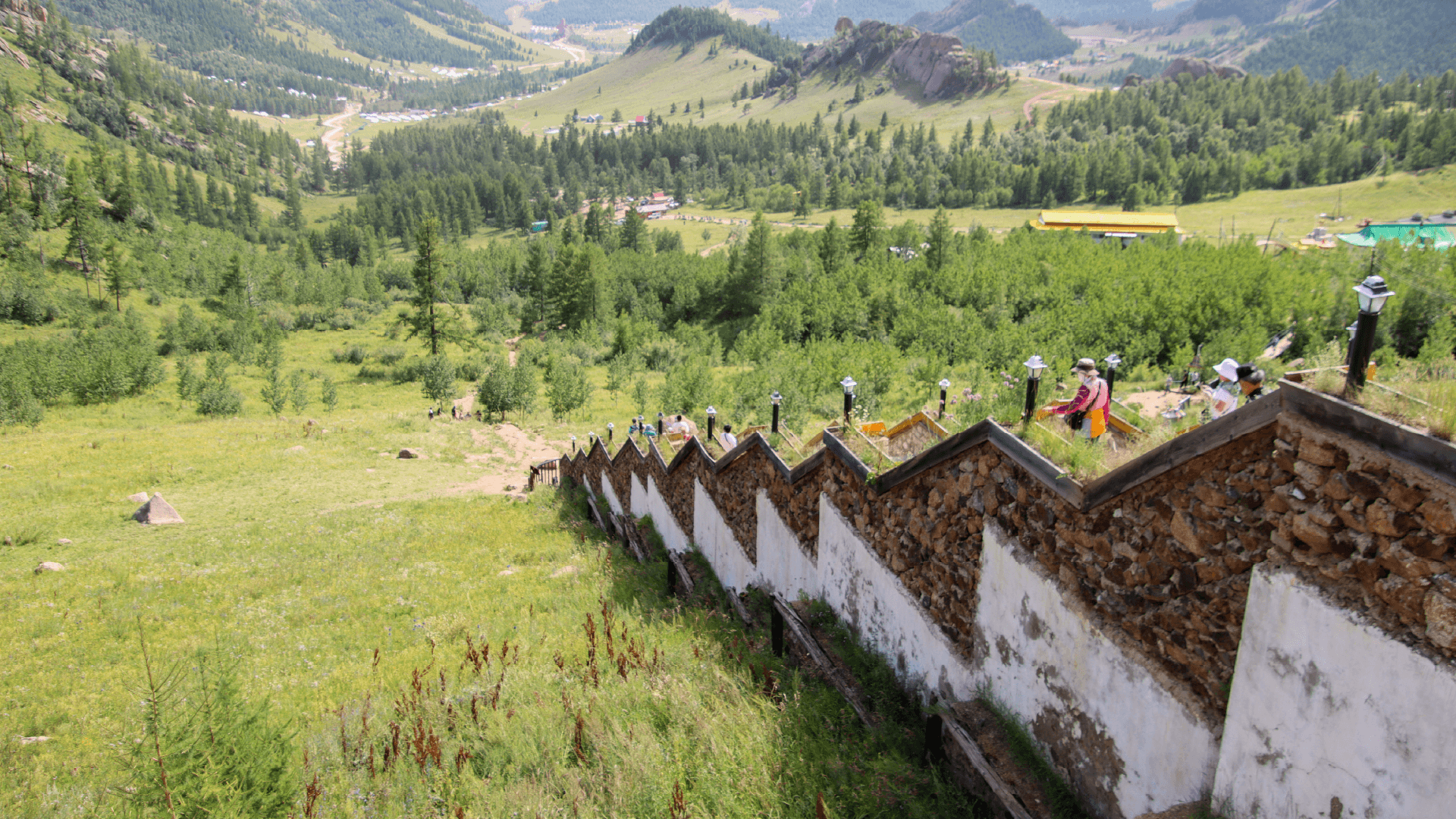 Steps leading to Aryabal Meditation Temple in Terelj National Park, Mongolia by Annelieke Huijgens