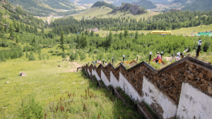 Steps leading to Aryabal Meditation Temple in Terelj National Park, Mongolia by Annelieke Huijgens