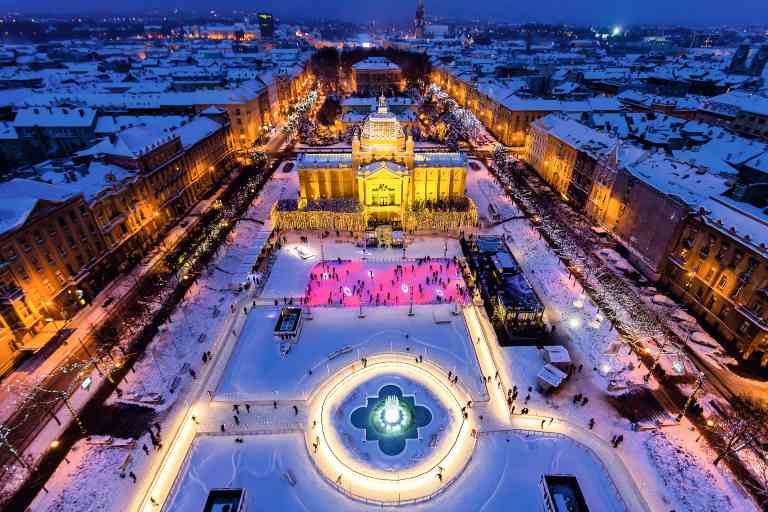 An aerial view of Zagreb Christmas market