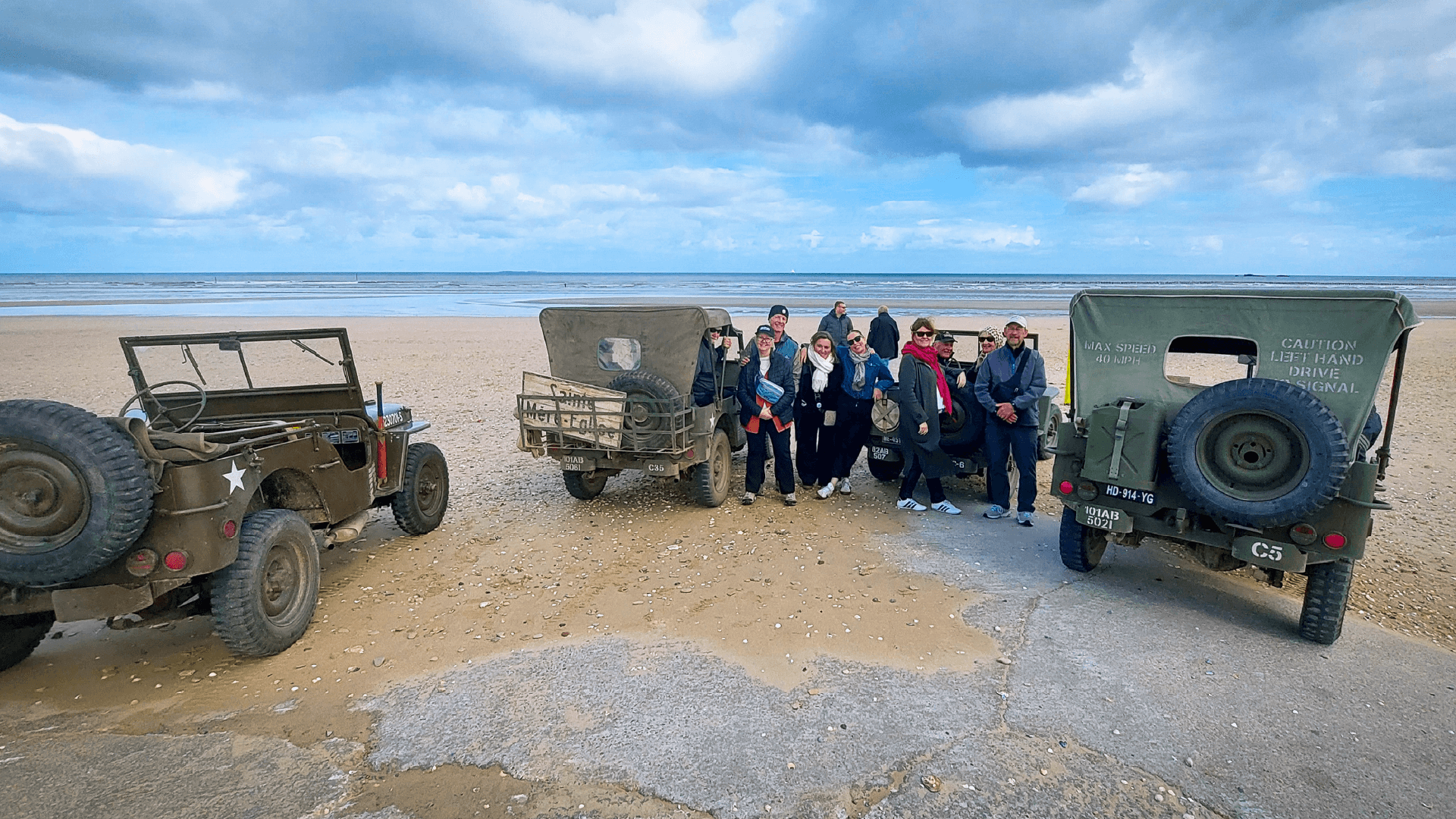 WW2 jeeps in Normandy on a Bunnik Tour of France