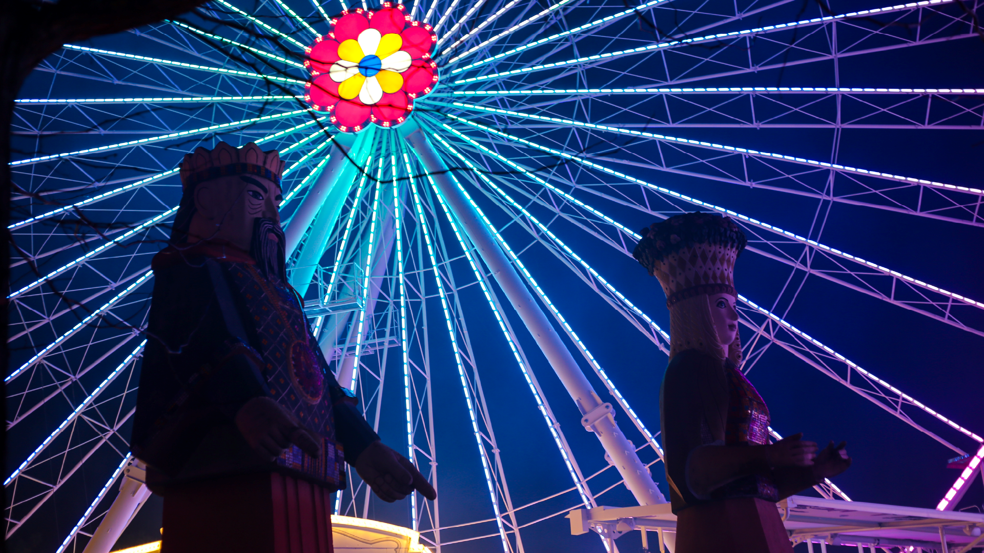 Wiener Riesenrad (Giant Ferris Wheel) at Night in Vienna, Austria by Hera Sparnon