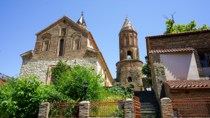 Old brick buildings along the streets of Sighnaghi in Georgia captured by Priscilla Aster