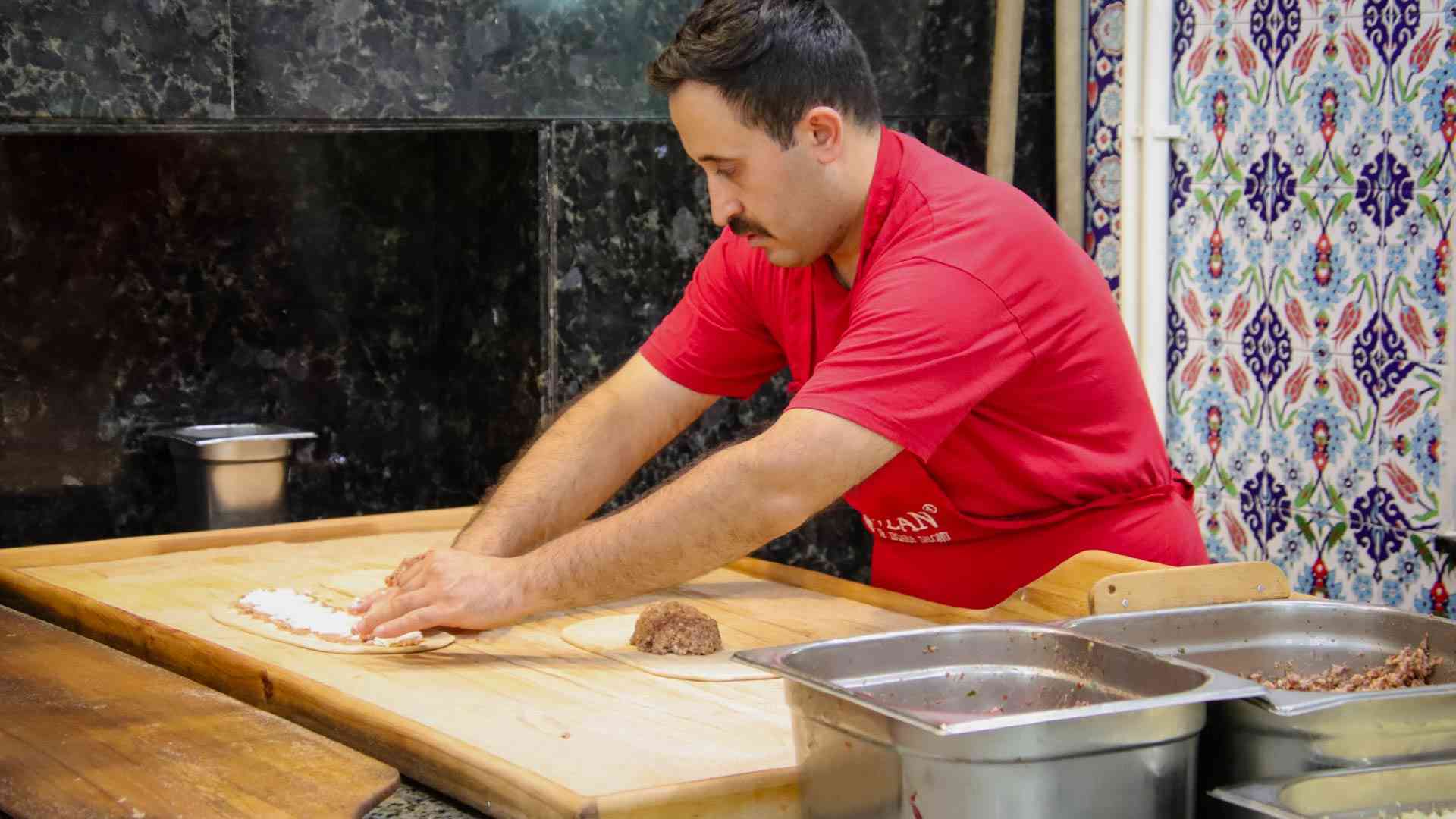 Etli etmek cooking demonstration in Konya on a Bunnik Tour of Türkiye
