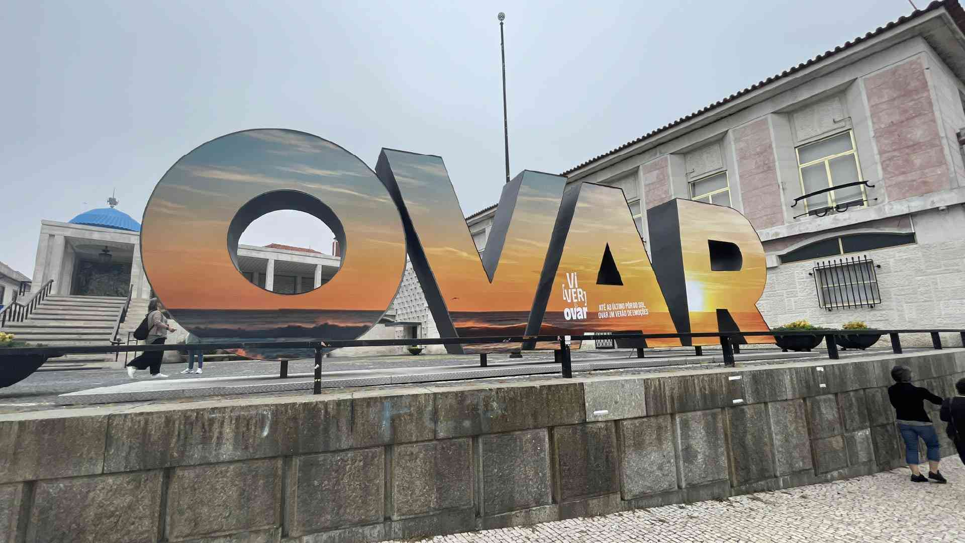 Ovar written in large letters in Ovar, Portugal