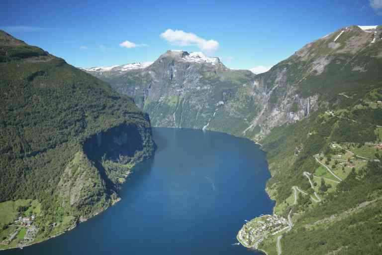 Lake and Mountains in Geiranjerfhord, Geiranger, Norway