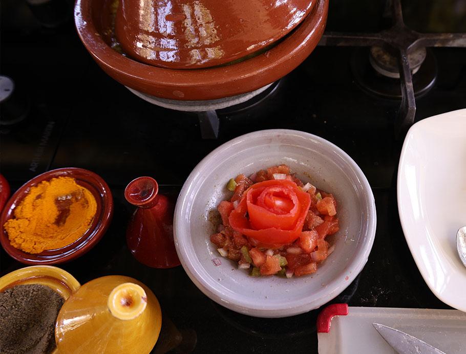 Moroccan salad with tomato rose
