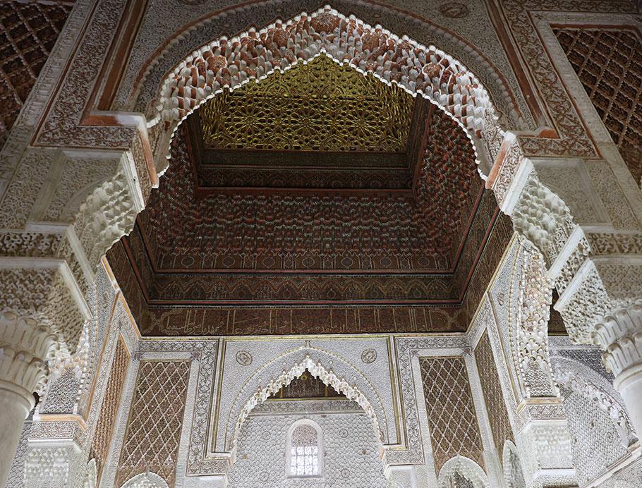 Intricate ceiling of the Saadian Tombs