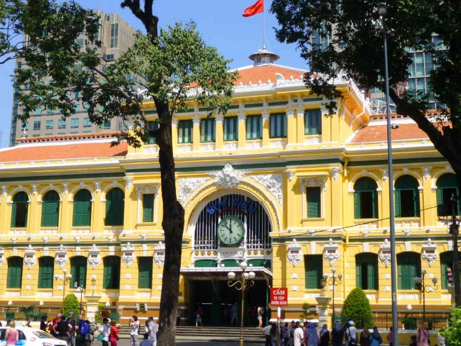 The colonial yellow Post Office in Saigon, Vietnam